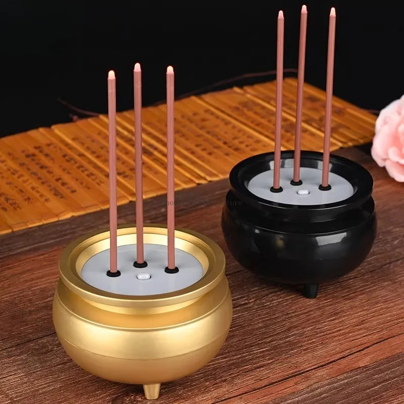 4 Inch Electronic Incense Burner Rechargeable Household Offering Worship Buddha Simulation Candle Shape Incense Burner Ornament