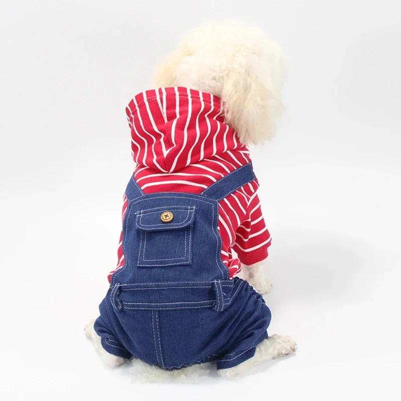 Jean Pets Clothes for Small Medium Dogs Chihuahua Cat Jumpsuit Hoodies Striped Plaid Dog Clothes French Bulldog Puppy Clothing