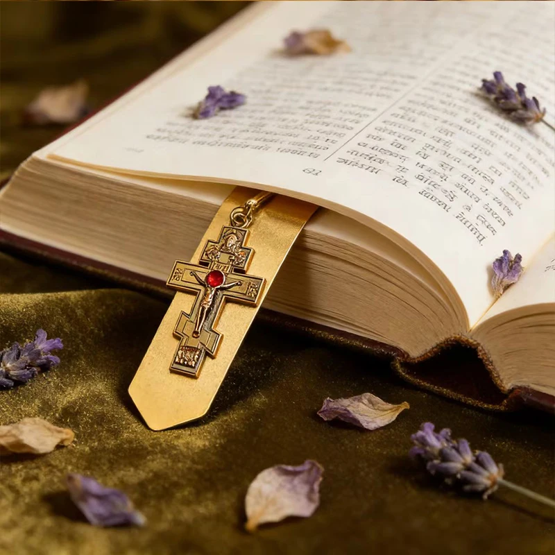 Neue 2026 Traditionelle Orthodoxe Kruzifix-Lesezeichen-Kollektion Gold & Antik-Kupfer Hochwertiges christliches Geschenk für Bibelstudium & Gebet – Detail 3
