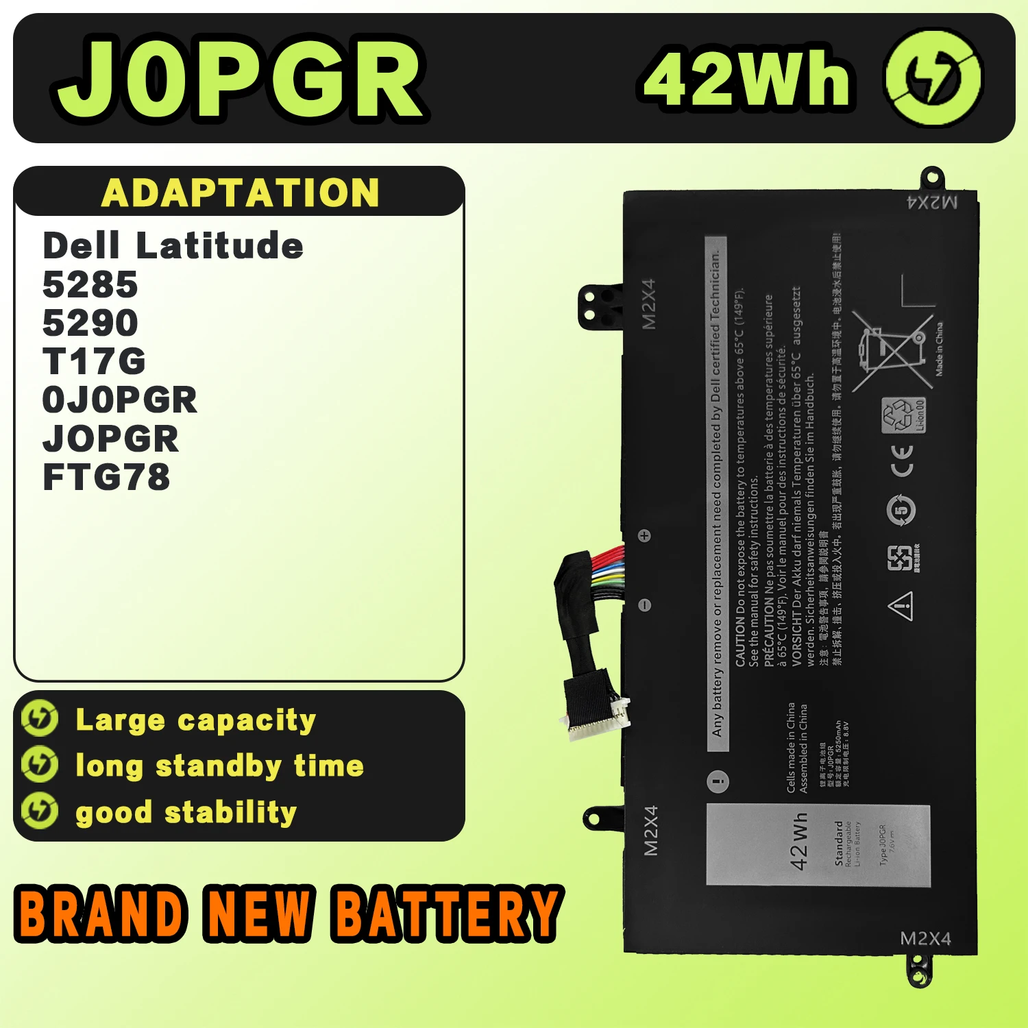 SAT J0PGR New Laptop Batteries Replacement For DELL Latitude 5285 5290 T17G 0J0PGR JOPGR FTG78 7.6V-42Wh-5526mAh