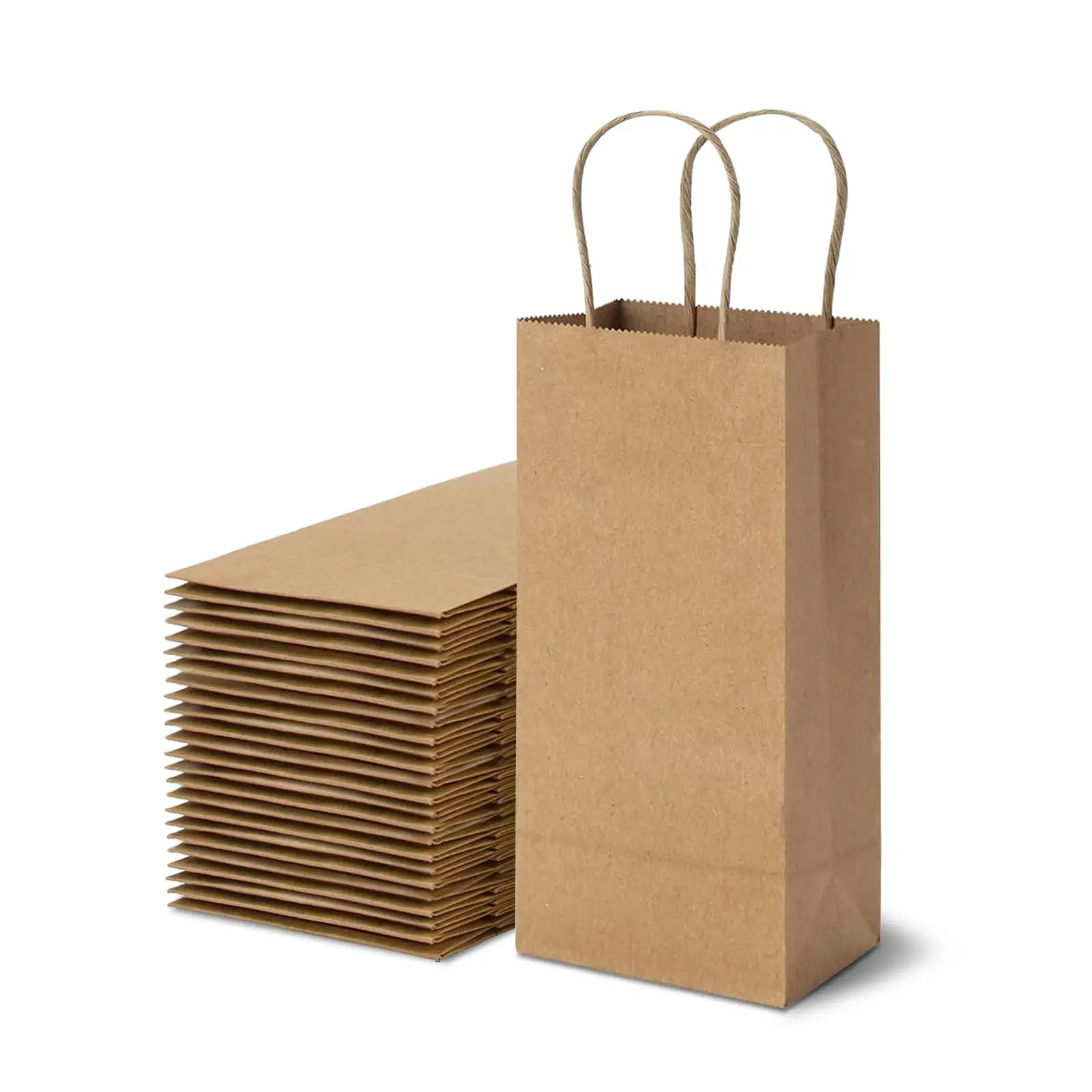 Wine Bottle Gift Bags 12Pcs Brown Kraft Paper Bags With Handles ,Party Bags, Retail Bags, Merchandise Bags