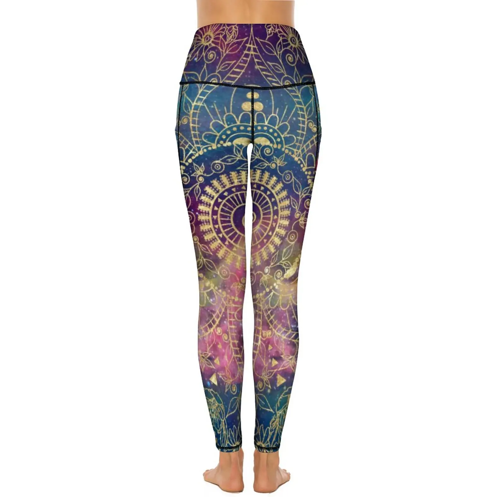 Gold Mandala Print Leggings Vintage Floral Gym Yoga Pants Lady High Waist Casual Leggins Sexy Stretchy Custom Sports Tights 2XL