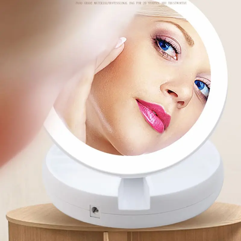 CX122 Espejo de maquillaje LED de escritorio de doble cara con espejos plegables portátiles ligeros