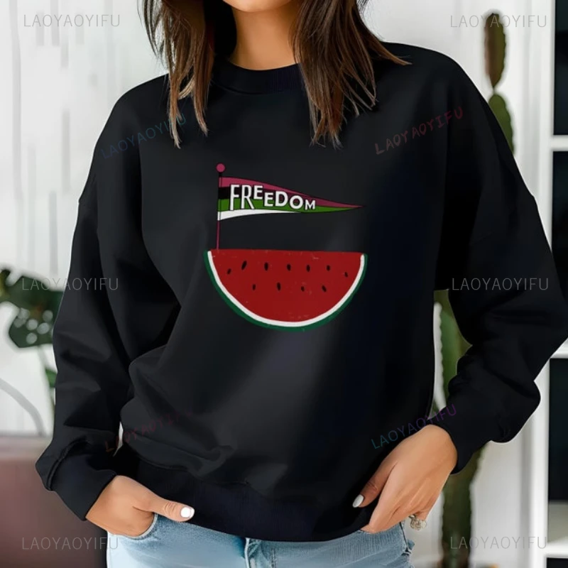 الحرية البطيخ امرأة رجل البلوزات المطبوعة السلام المحبة هوديي الخريف والشتاء للجنسين انخفاض الكتف الدافئة السترة