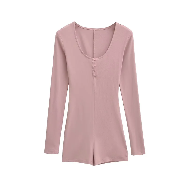 Sexy Long Sleeve T-Shirt Button U-Neck Slim Fit Bodycon Pants Ensemble Fashionable Casual Wear Polyester Fabric  Color