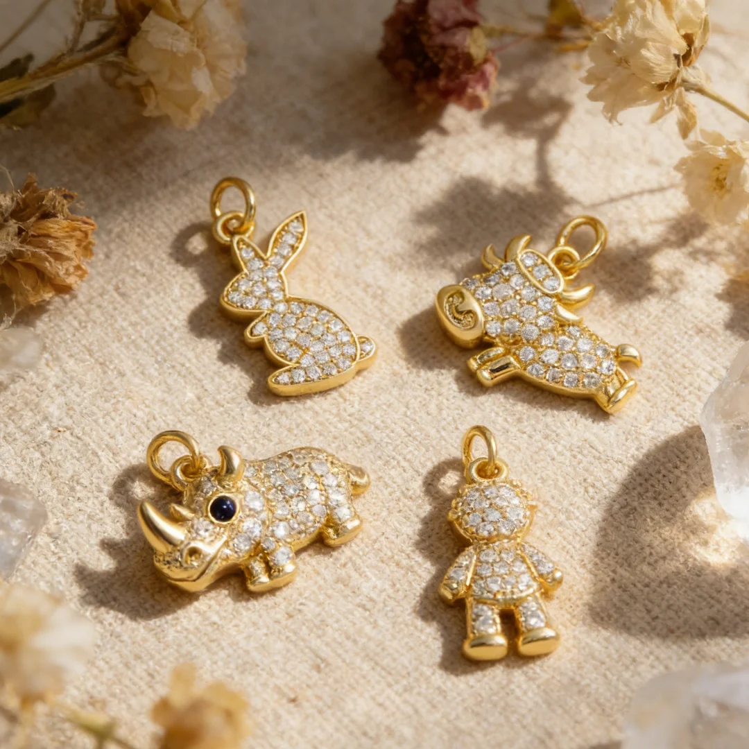 

5 шт. подвесок из латуни с кубическим цирконием, милые фигурки животных (носорог, кролик) для изготовления украшений своими руками, аксессуары для ожерелий и браслетов