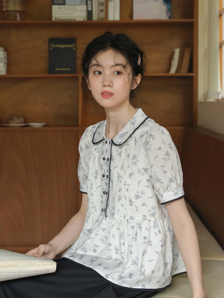 

Женская летняя блузка Nesoulum с винтажным цветочным кружевом, воротником-стойкой, свободного кроя, из хлопка, с короткими рукавами-фонариками, для повседневной носки