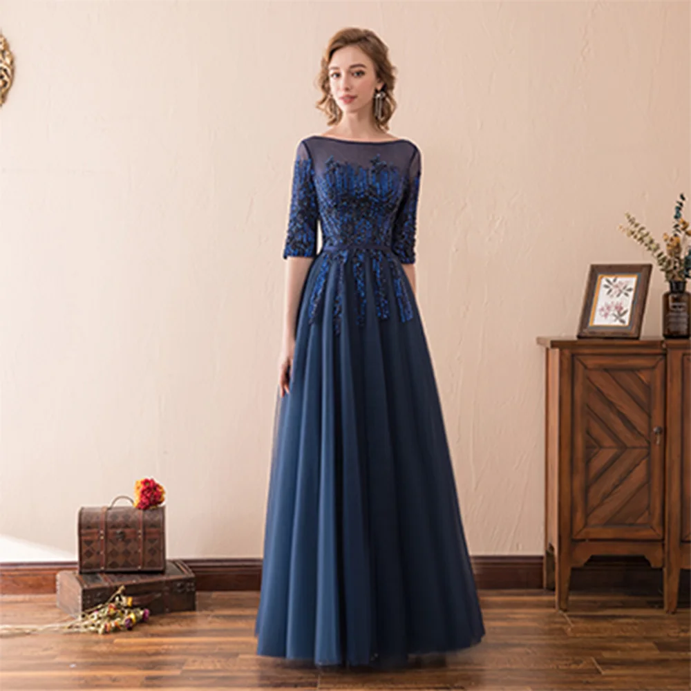 

High Quality A-Line Ankle Length Scoop Jersey Half Sleeves Pleats Evening Dress Temperament Photo Color vestidos de fiesta