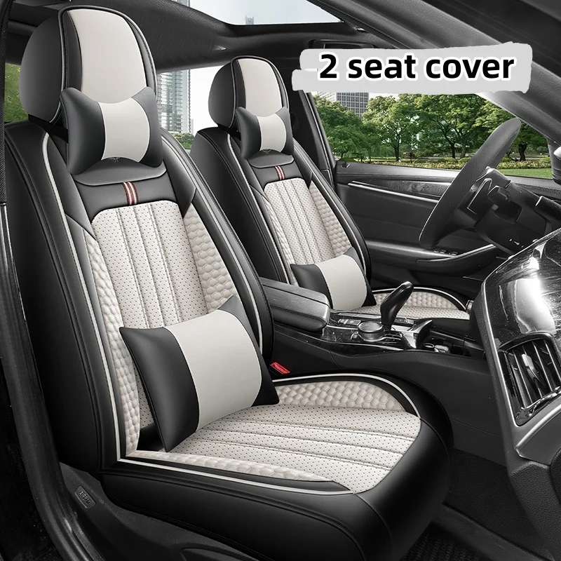 

(Luxury Edition) Front 2 Seats, Equipped with 2 Comfortable Headrests and 2 Soft Lumbar Supports, Pu Leather Full-Cover Car Seat Covers, Universal, Breathable Perforated Design, Refreshing and Not Stuffy, Comfortable in All Seasons, Easy to Clean and Main