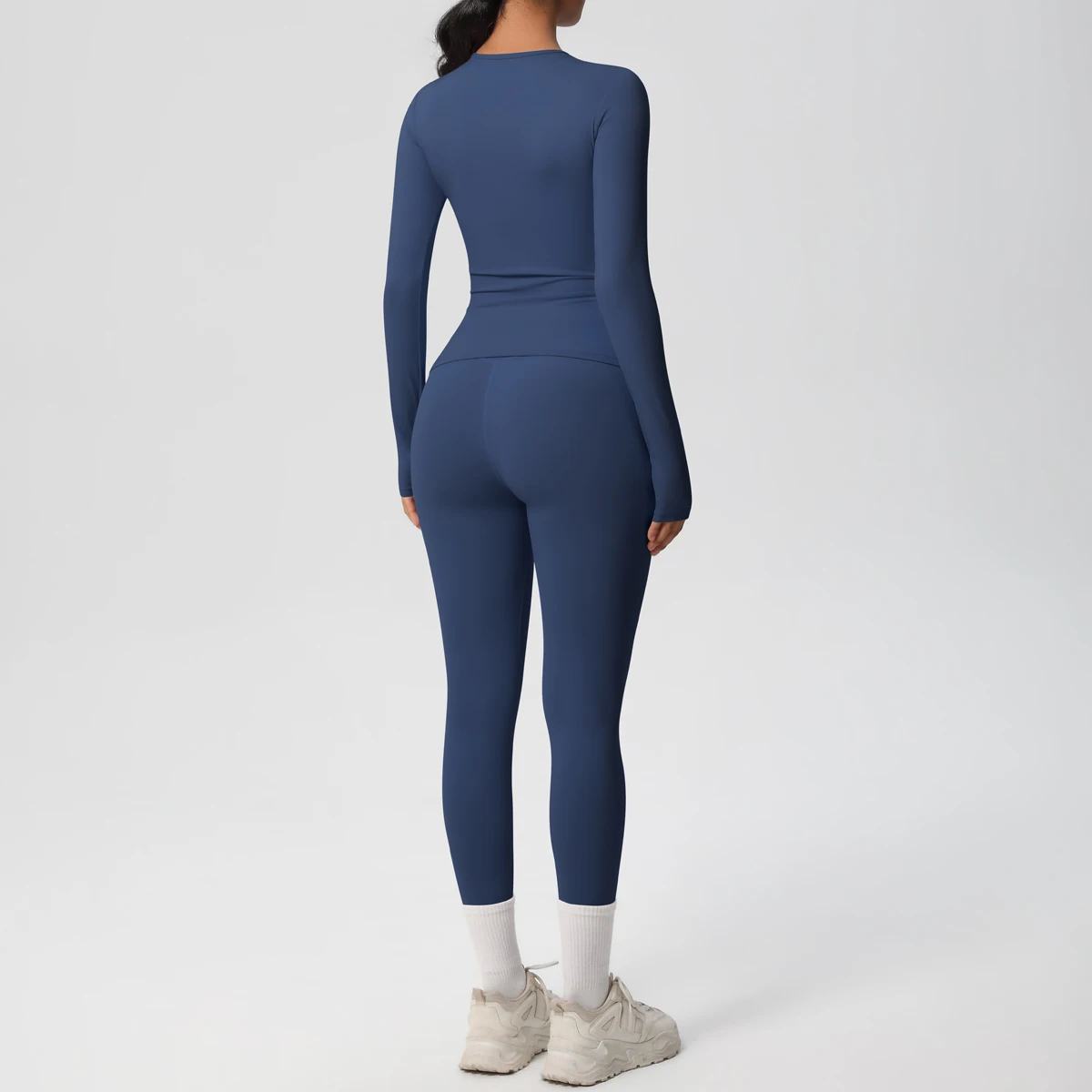 2-teiliges Sportbekleidungs-Yoga-Set, Fitnessstudio-Kleidung, Yoga-Anzüge für Damen, Fitness-Set, Trainingsanzüge, Sport, Langarm, bauchfreies Top, Gym-Leggings – Detail 16