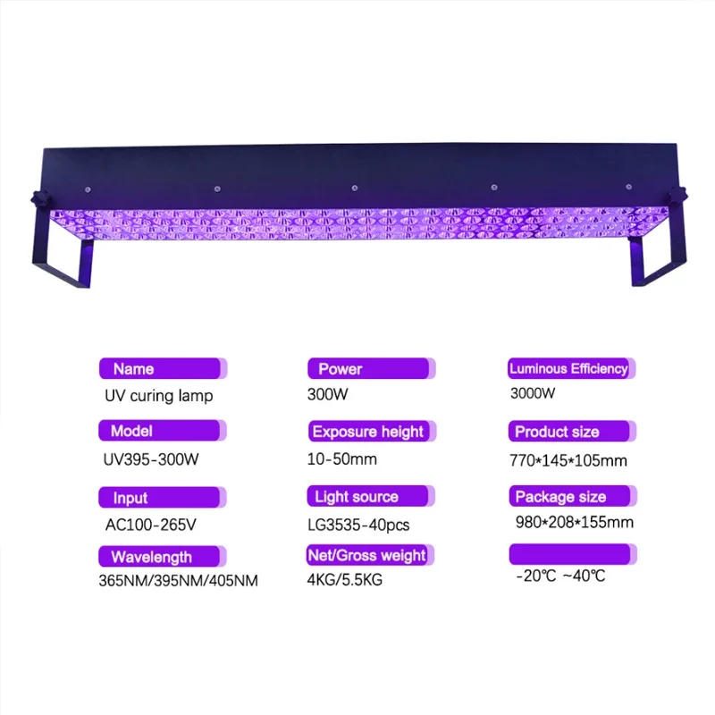 Lámpara de curado UV mejorada de 300W para serigrafía, máquina secadora transportadora, dispositivo de luz negra Led Uv de 365nm, impresión 3D