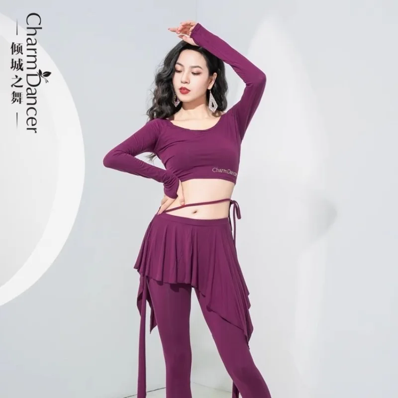 Dorosły taniec brzucha Praktyka nosić Kobiety Zielony Fioletowy Kombinezon lekcji Długi rękaw Crop Top Spodnie Zestaw Tancerz Ubrania 2025 Nowość