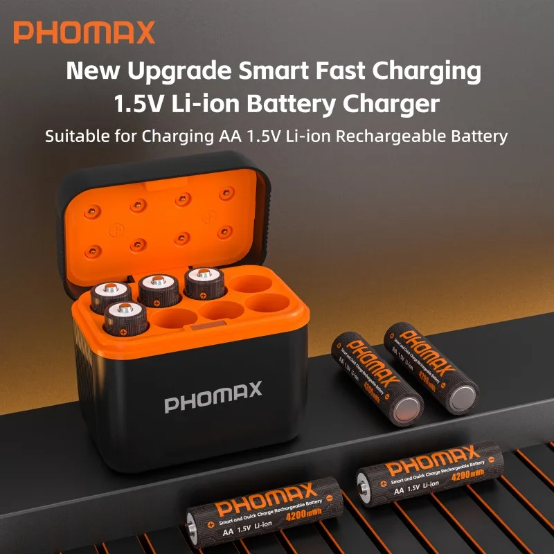 

PHOMAX AA Charger station Smart Charging Compartment 8-Slot Rechargeable Battery Lithium Battery Charger Set for Large Capacity