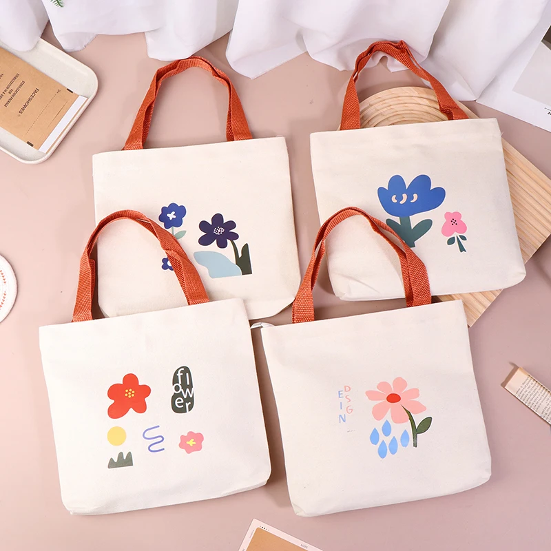 Bolsa de impressão floral para mulheres, bolsa de ombro portátil, bonito dos desenhos animados, sacola, sacola de compras, mochila