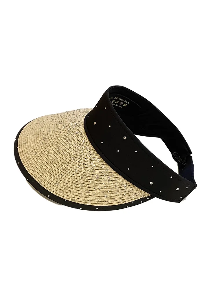 

Summer New Handmade Topless Hat Women's Holiday Travel Cover Face Big Brim Sun-proof Sun Hat Foldable Straw Hat