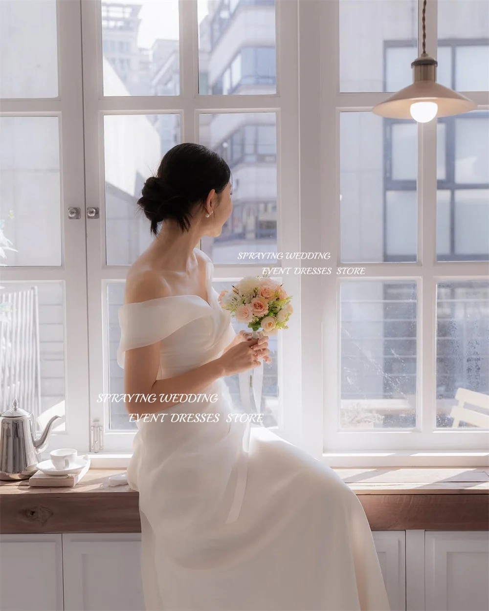SPRAYING Elegant Mermaid Wedding Dress Korea Photo Shoot Off Shoulder Organza Corset Bridal Gowns Long 웨딩드레스 Customized