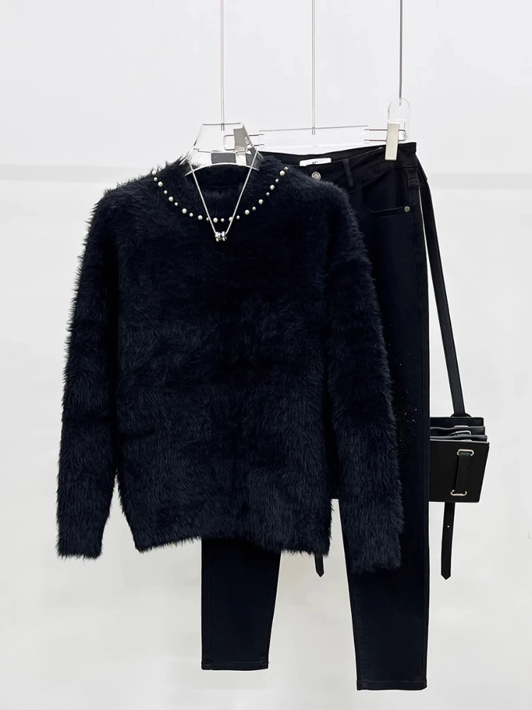 American Style Plush Knitted Sweaters Pearl Neck High-end Design Tops Men's 2024 Autumn and Winter Versatile Handsome Pullovers
