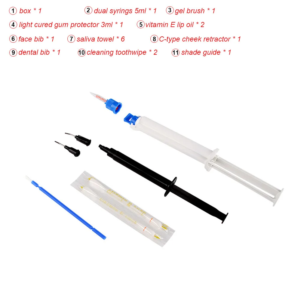 Kit sbiancante per denti per l'igiene orale 35 HP Dual Barrel Gel Gum Dam Protector barriera gengivale siringa per Gel sbiancante per candeggina dentale