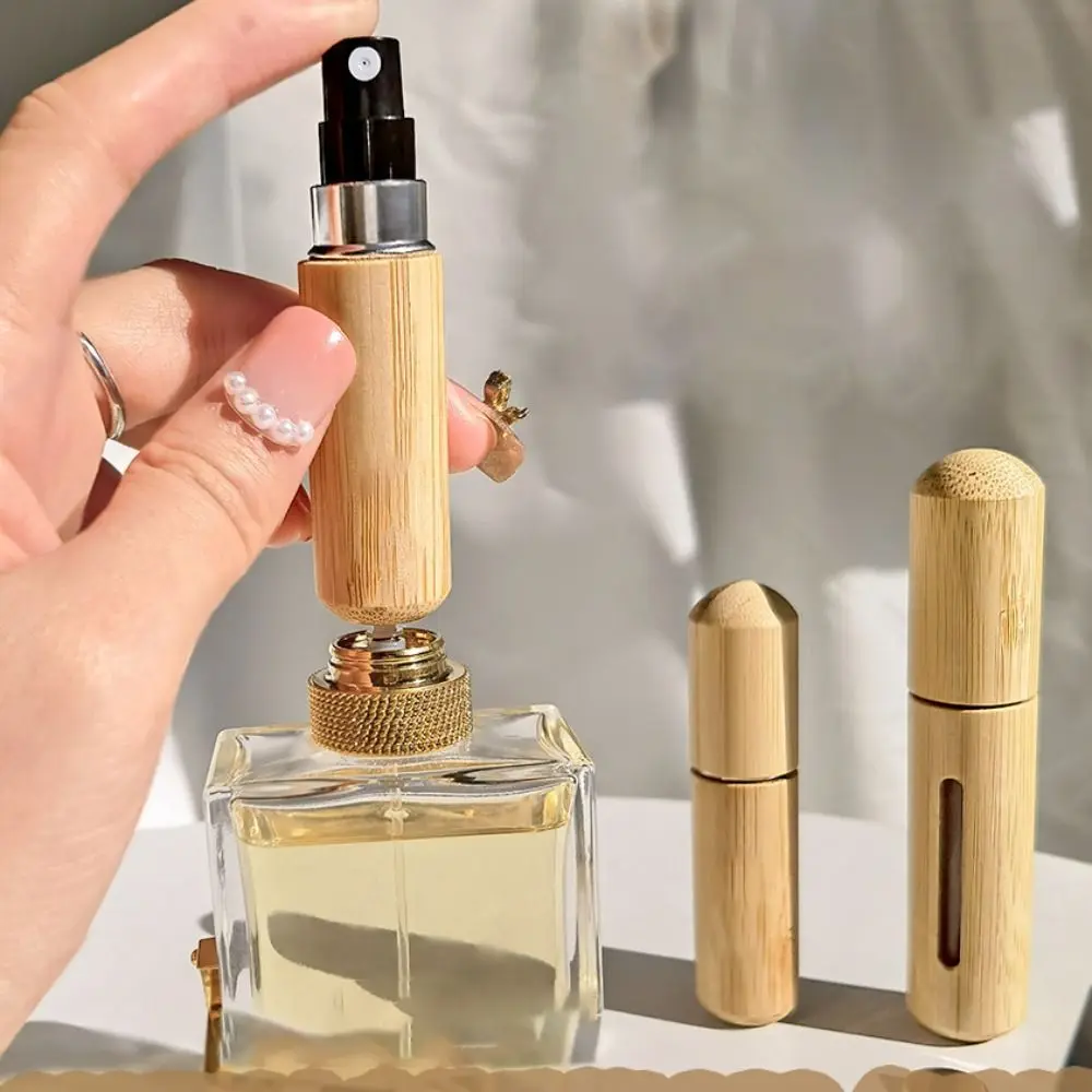 5/8ML Refillable Perfume Bottle New Wood Bottom Filling Liner Portable Atomizer Mini Bamboo Spray Bottle Travel