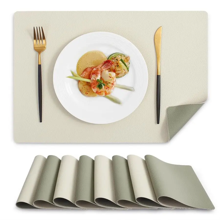 

Vinyl Placemats Set of 8, Heat Resistant Place Mats 100 Waterproof Washable amp Wipeable Faux Leather Reversible Table Mats for