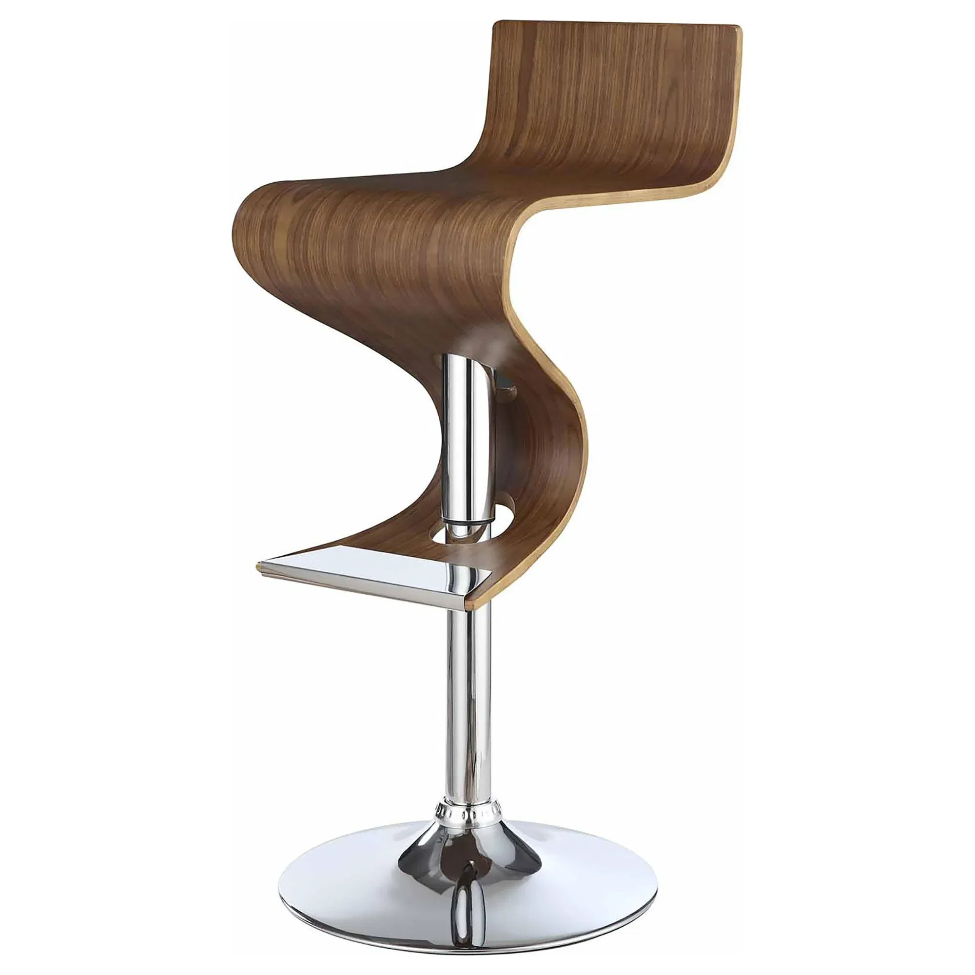 Walnut and Chrome S-Shaped Barstools Kitchen Counter Creative Design Adjustable Bar Stool