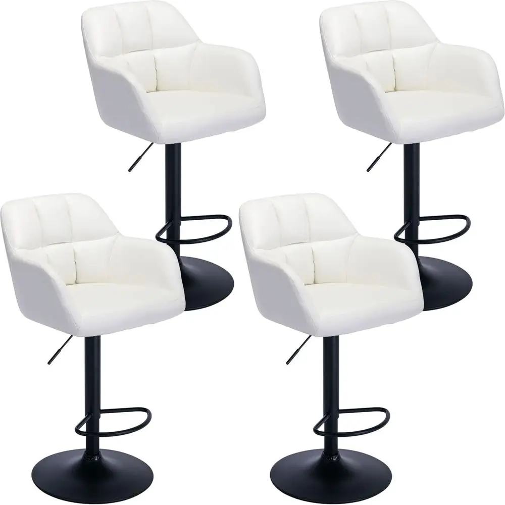 

Набор из 4 вращающихся барных стульев с регулируемой высотой, металлической подставкой для ног и кожаной обивкой для кухонного острова, бежевый