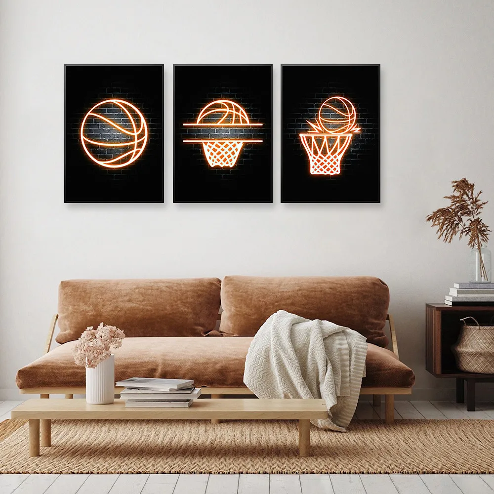 Neon Basketball Canvas Wall Art, Anime Poster, Modern Minimalist, Basketball Hoop, Painting for Boy, Bedroom Decor, Fashion