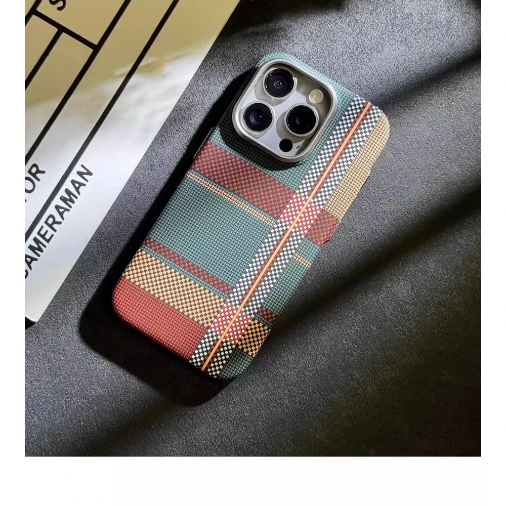 Magnetic Kevlar Carbon Fiber Pattern For iPhone 16 15 Pro Max 14 13 12 Pro Plaid Personalized Phone Case For 12 13 14 Pro Max