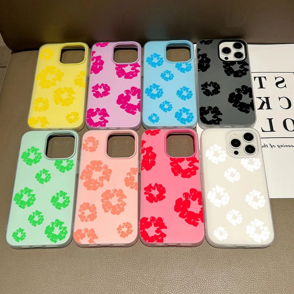 Flower Silicone Matte Candy Color 2 in 1 Phone Case for D-Denims iPhone 17 Air 16e 16 15 14 13 Plus 12 11 Pro X XR Max T-Tears