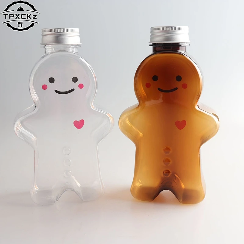 Plastic Gingerbread Man Xmas Water Bottle Decorations Christmas New Year Milk Drink Cup With Lid Festive Cute Gifts For Kids Toy
