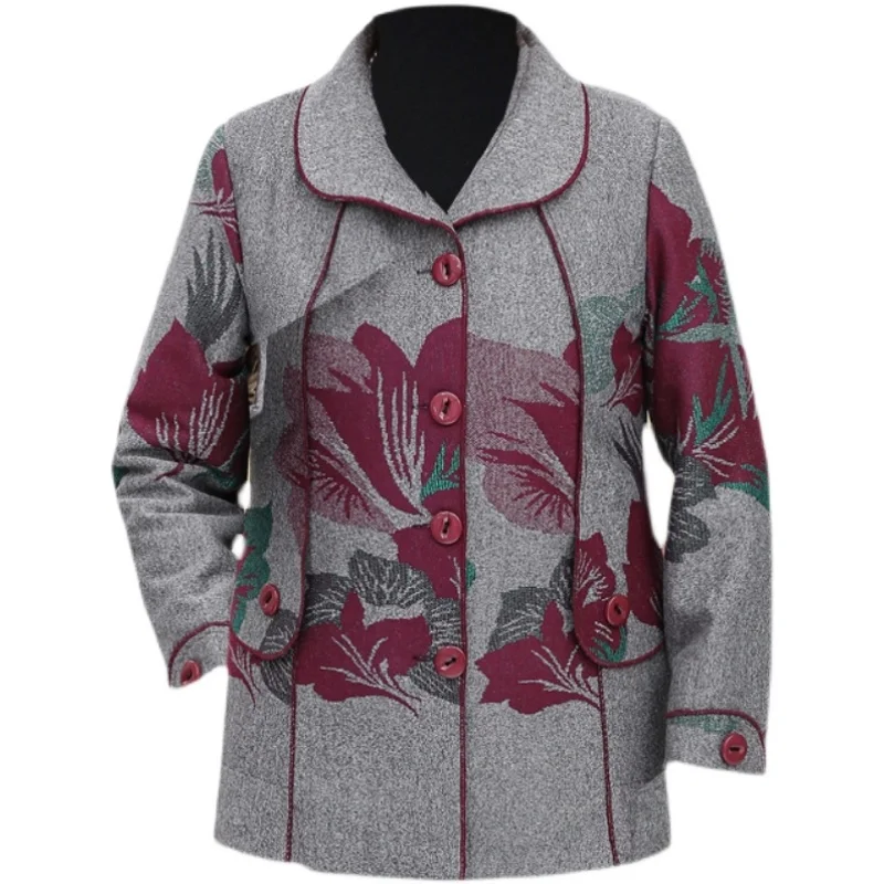 60-70 Year Old Grandma Autumn Coat Top Casual Long Sleeve Middle-aged Women Spring Jacket Mother Overcoat 5XL W1452