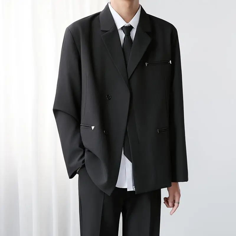 

Повседневный однобортный мужской костюм с подкладкой на плечах Jaet, двухрядные пуговицы, модная городская одежда из полиэфирного волокна, осенняя одежда