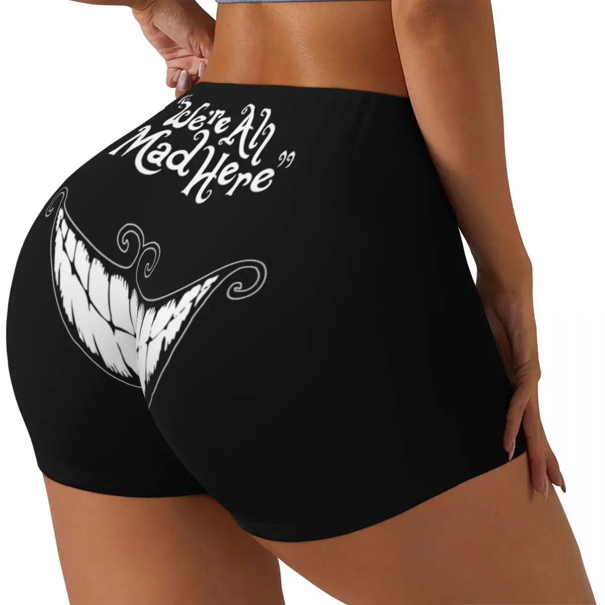 Custom We Are All Mad Here Workout Biker Running Shorts Women's Cheshire Cat Animal Gym Yoga Shorts