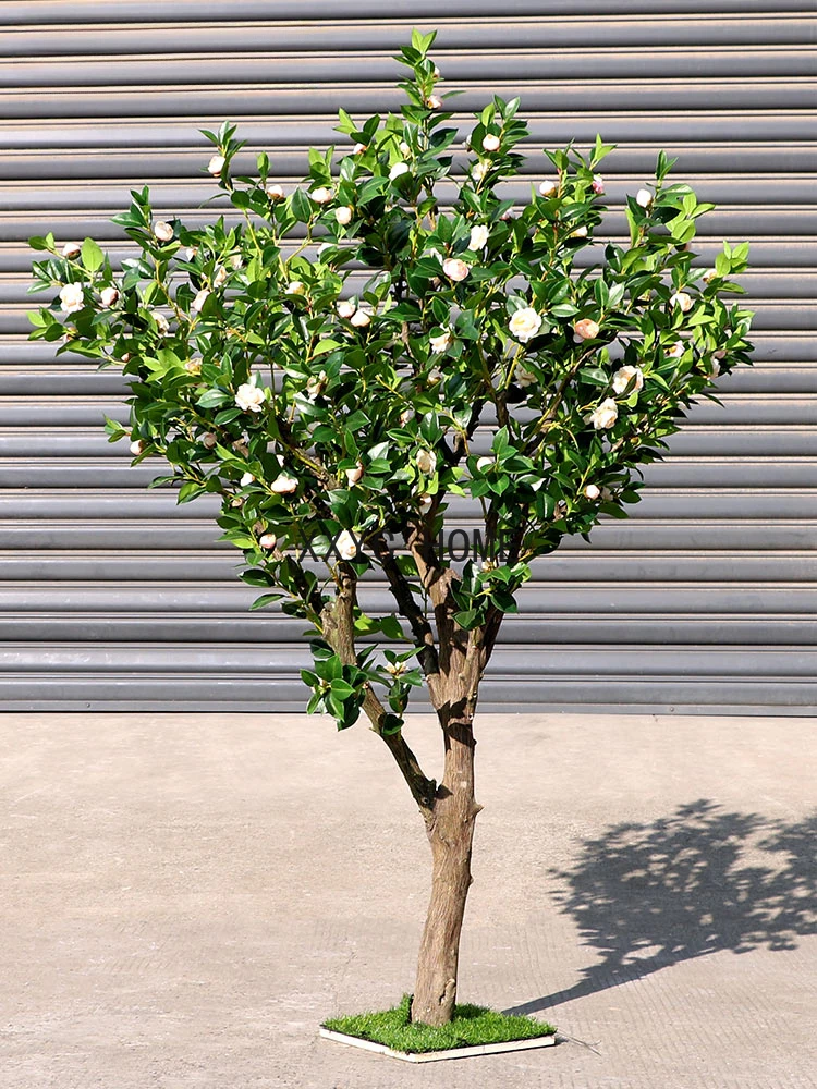 Artificial Mountain Camellia Wood Floor Imitative Tree Bonsai Home Living Room Ornament Fake Green Plant Decoration