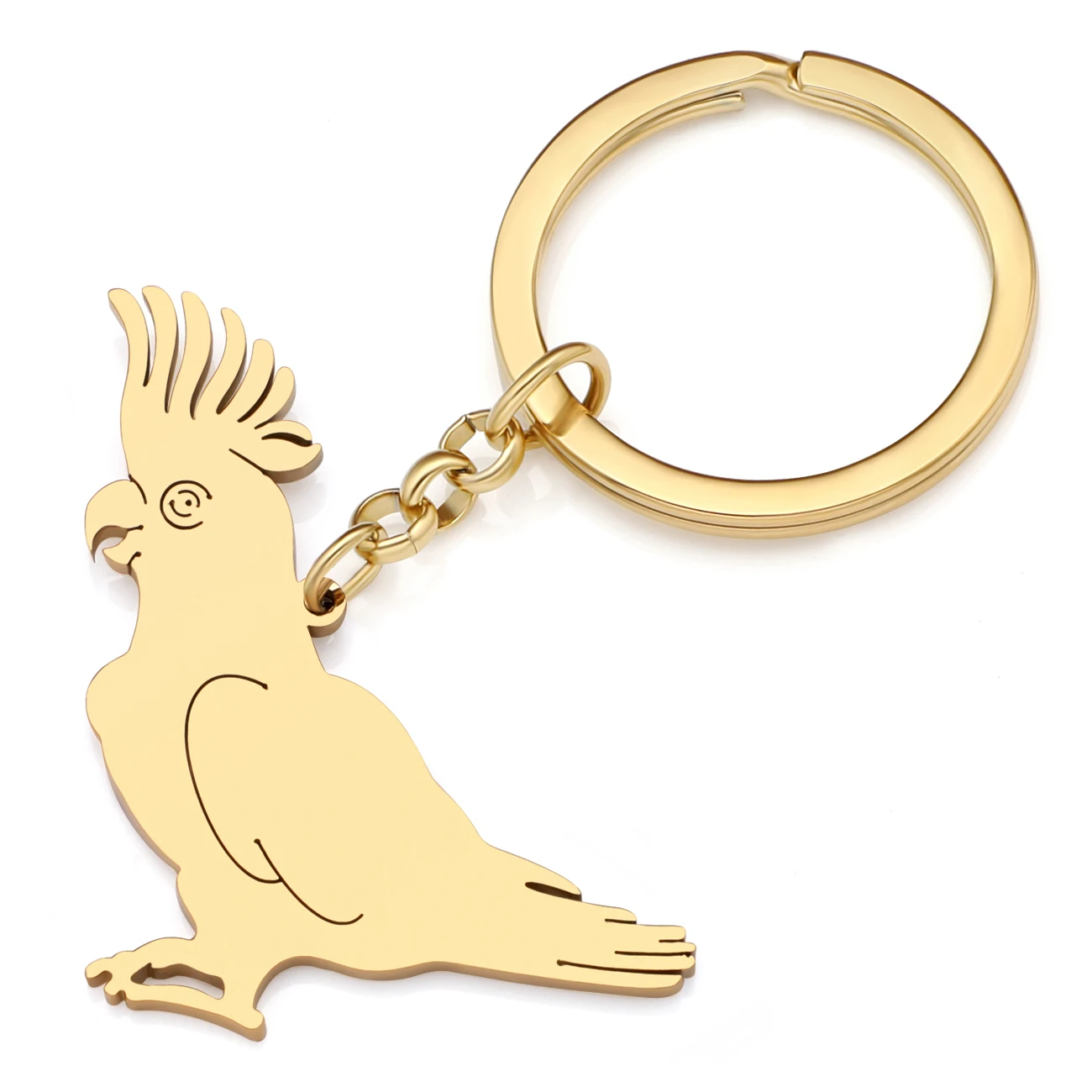 Bonsny Stainless Steel Tropical Rainforest Parrot Key Chain Sulphur-crested Cockatoo Keychains Bag Purse Key Ring For Women Gift