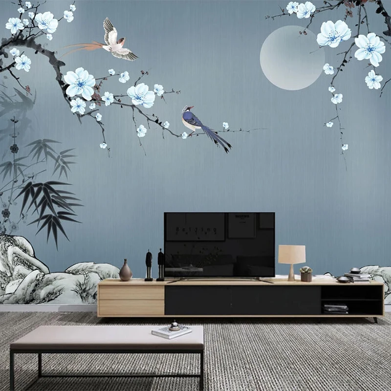 Custom Mural Wallpaper Chinese Style Flower Bird Hand Painted Wall Painting For Living Room Sofa TV Background Home Decoration