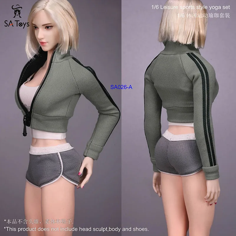 3 Colors SAtoys SA026 1/6 Female Soldier Sports Yoga Clothes Suit White Vest Patchwork Shorts Accessory Fit 12