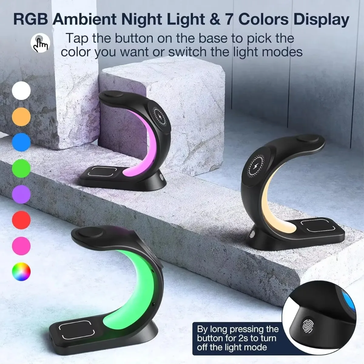Magnetic Wireless Charger Touch Night Desktop Phone Charging For Magsafe iPhone 16 15 14 13 12 Apple Watch 10-2 SE Airpods