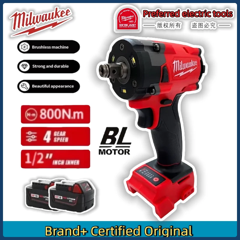 

Milwaukee Brushless Cordless 1/2 Electric Wrench Car Truck Repair Screwdriver Impact Drill Rechargable For 18V Battery Tools