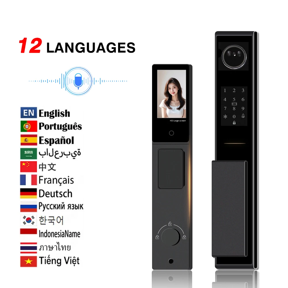 Smart Door Lock Tuya APP Face Recognition  Electronic Digital Door Lock Fully Automatic Door Lock With Camera Two-way Audio