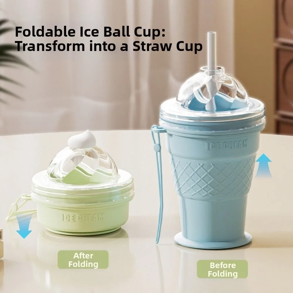 2 in 1 Foldable Ice Ball Cup Ice Cream Design Leak-Proof Ice Cube Water Bottle Easy To Demold Multi-functional