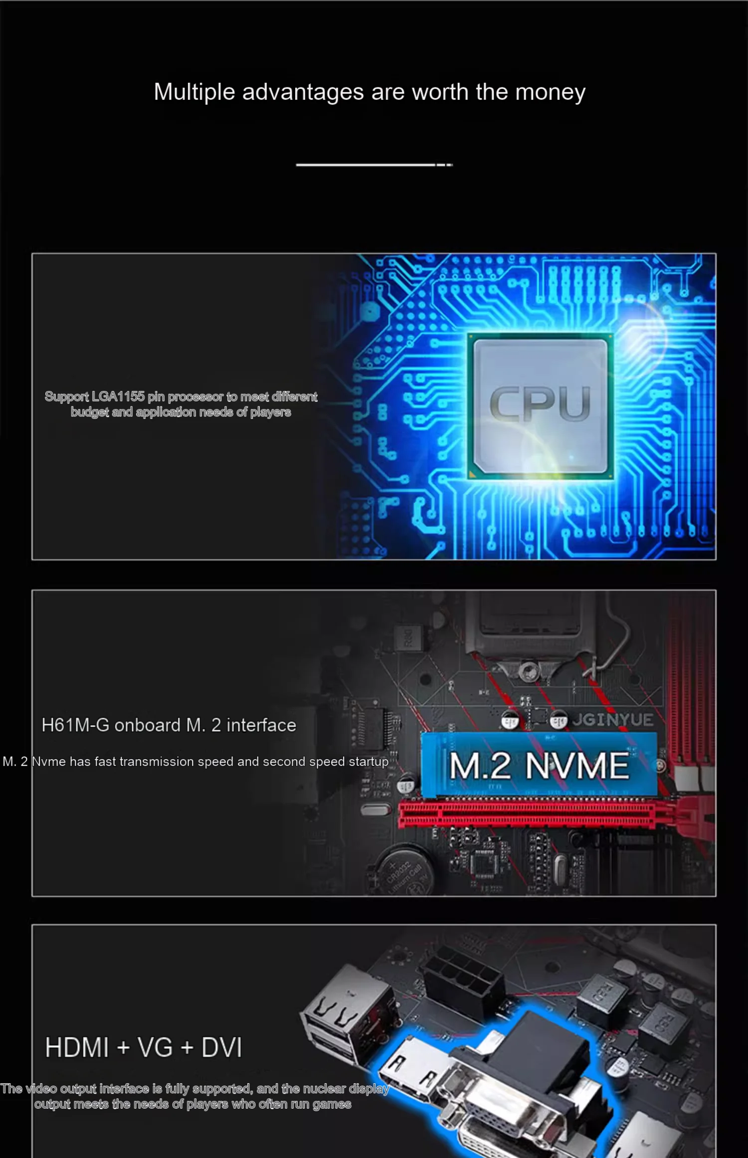 

Материнская плата Jingyue H61, материнская плата 1155-pin для настольного компьютера, Zh поддерживает модуль памяти DDR3, поддерживает Core i5 3470/i73770