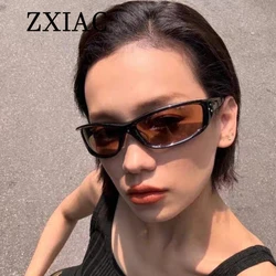 Retro Y2K Mirror Wrap Sport Sunglasses Men Women Brand Designer Vintage Rectangle Shade Eyewear Male Cycling Driving Sun Glasses