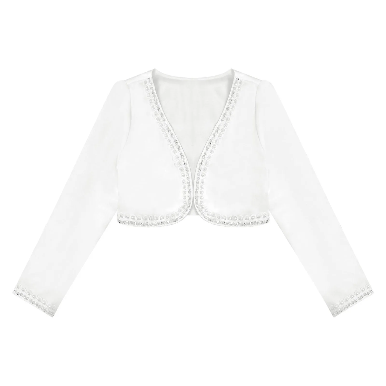 Veste à Fleurs en Satin pour Fille, Châle à Manches sulf, Cardigan Ouvert sur le Devant, Vestes de Mariage Perlées, BEmbed o Kids Round