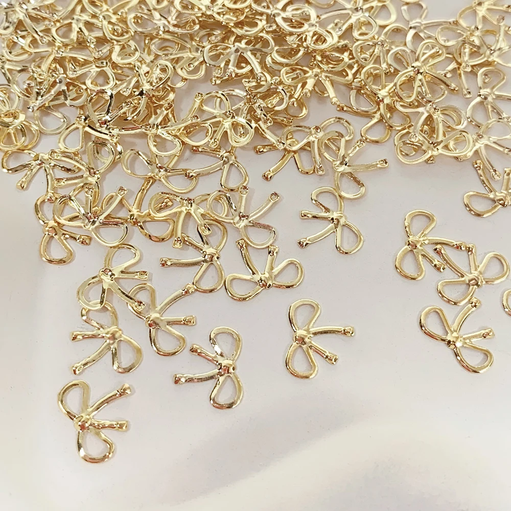 60PCS 3D Gold Silver Mixed Bowknot Nail Art Decoration Alloy Ribbon Bowk Design Nail Charms Jewelry DIY Bow-knot Manicure Crafts
