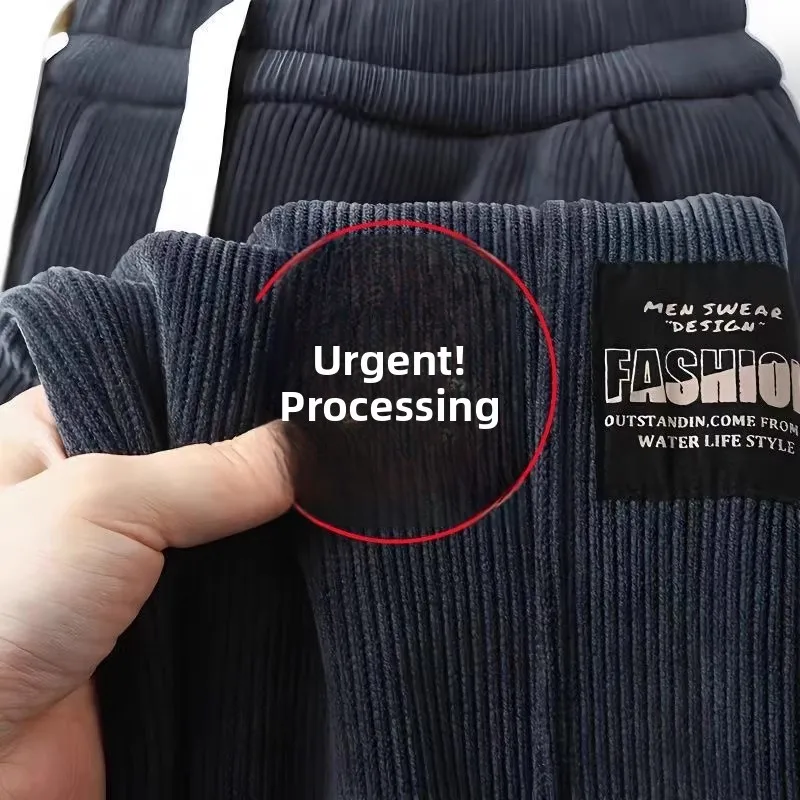 

Men's Casual Fce Lined Corduroy Sports Pants Autumn Winter Versatile Loose Fit Trousers Large Size Elastic Waisand