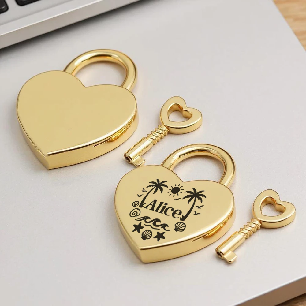 1PC NICE sea beach life Custom Name Engrave Padlock Luggage Hardware Locks Travel Bridge Padlock For Diary Book