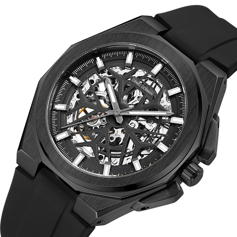 Fashion Luxury Men's Watch Hollow Out Rudder Flywheel Fully Automatic Mechanical Waterproof Silicone Watches Clock