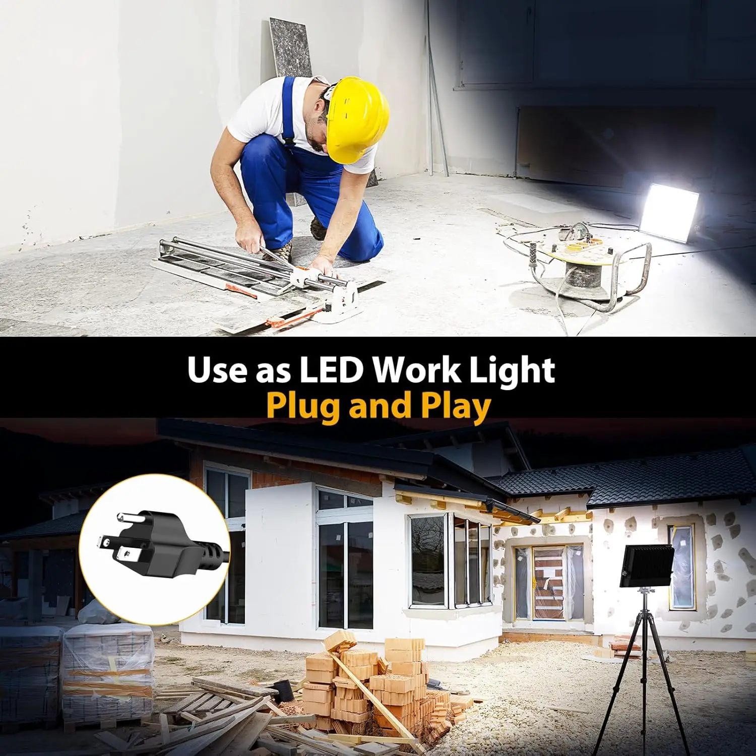 120W LED Flood Light, 12000lm Bright Outdoor Work Light with Plug, IP66 Waterproof for Yard Garage Stadium