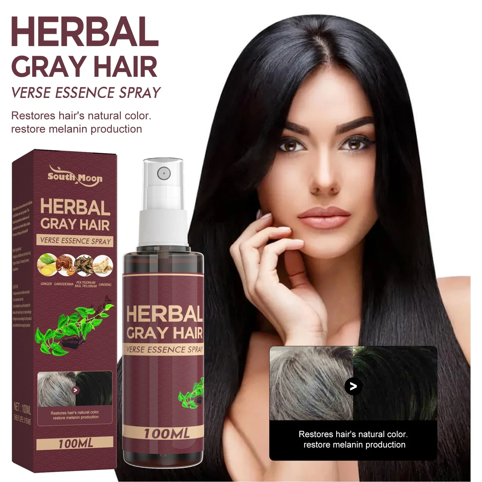 

Hair Darkening Spray Anti White Hairs Herbal Hair Care Serum Blacken Hair Reduce Gray Hairs Scalp Nourish Glitter Hairs Spray